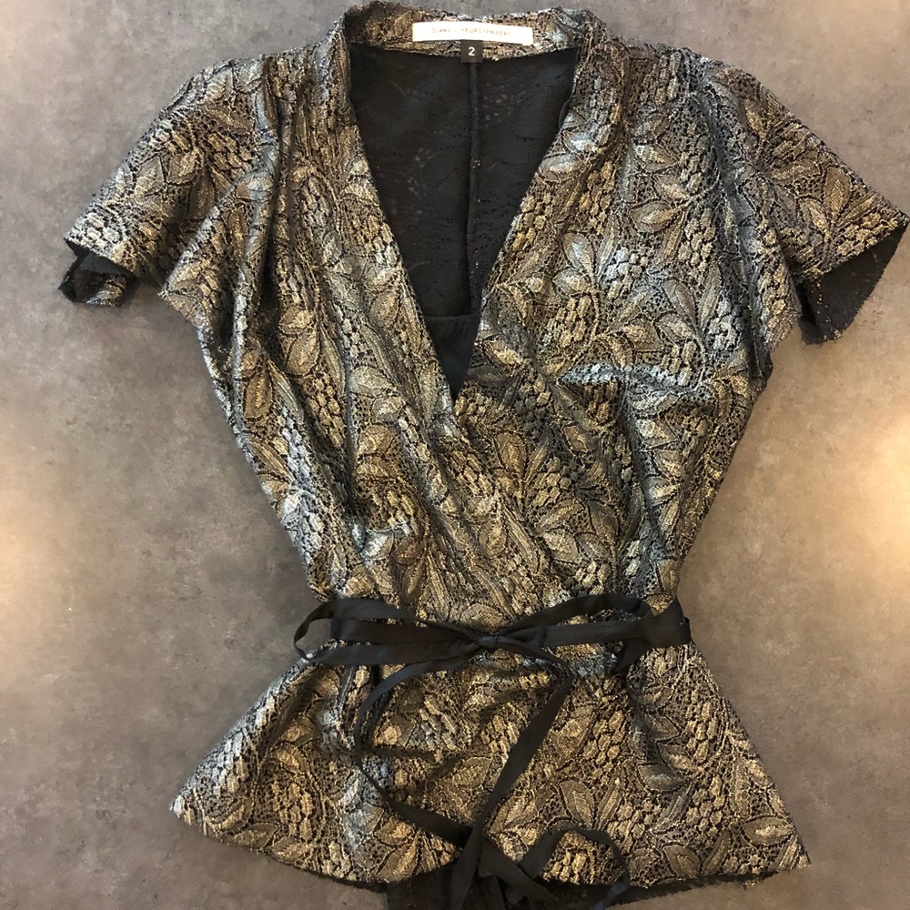 DVF - lace wrap blouse with black camisole